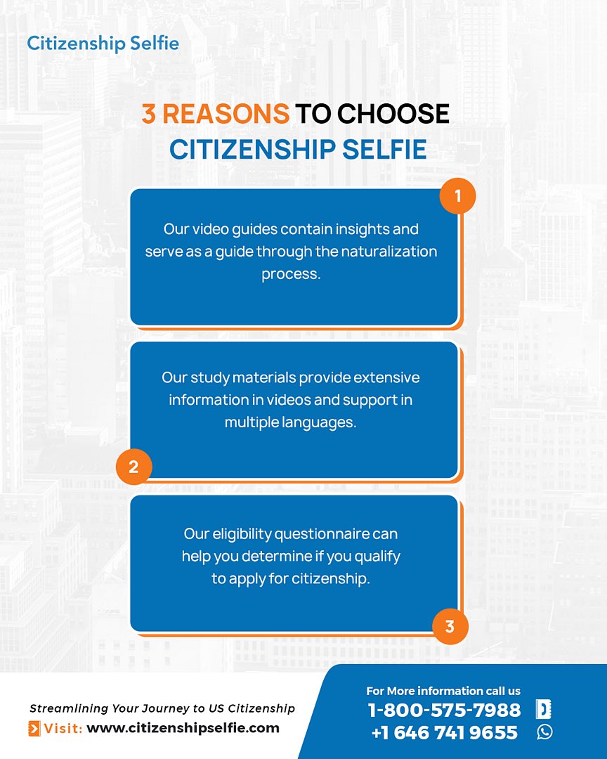 Citizenshipsel's tweet photo. When it comes to your journey toward U.S. citizenship, having the right guidance and resources can make all the difference.

Citizenship Selfie is here to empower you every step of the way, and here are three compelling reasons to choose us.

#UsCitizenship #Citizenship https://t.co/0ENqNMxDGX