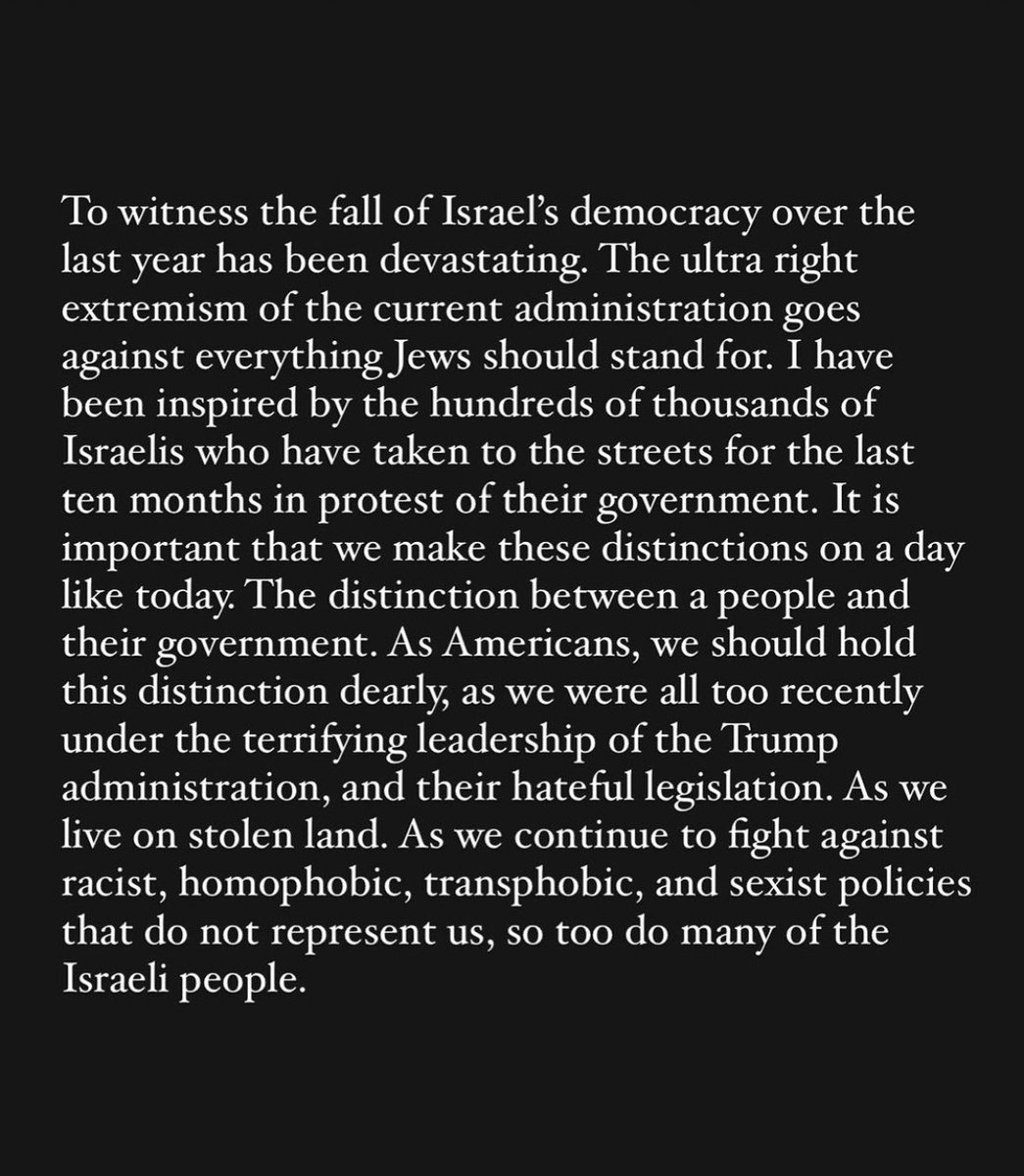 nickhedley's tweet photo. It’s hard to find sober and balanced takes on what’s going on in the Middle East. This one, by actress Zoe Lister-Jones, seems one of the few to me. https://t.co/N6pLCmg7lX