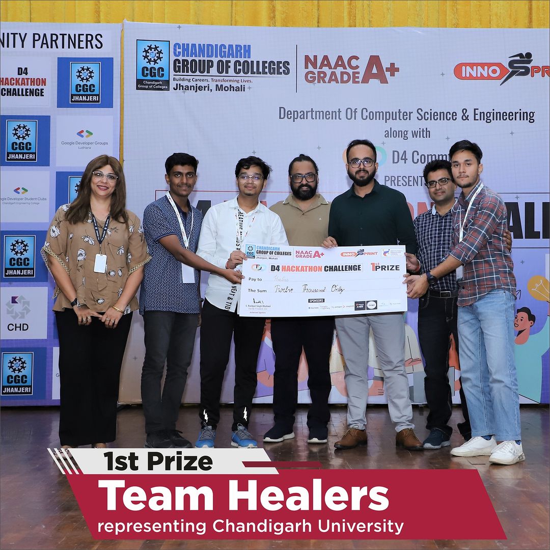D4Community's tweet photo. I'm thrilled to share some incredible results from the recent InnoSprint Hackathon.
First Prize:Team Healers representing Chandigarh University
Second Prize:Team Runtime Terror hailing from SRM Ghaziabad
Third Prize:Team Code Catalyst from CGC Jhanjeri
#InnoSprint #cgcjhanjeri https://t.co/5f63VOJbG4