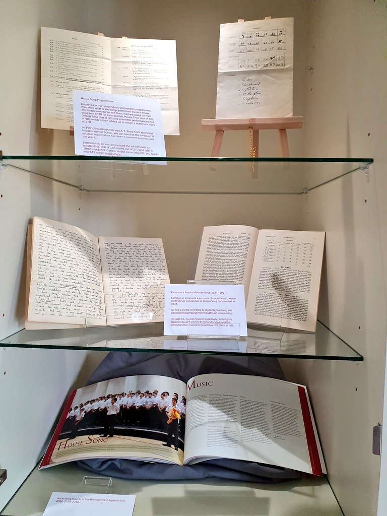'Centuries of Song' exhibition researched and curated by #ArchiveClub students. A lovely breadth of formats: photos, magazines, annotated programmes and house reports, reflecting <a href="/BromsSchool/">Bromsgrove School</a> #SchoolArchives and #HouseSong Competition tradition which takes place next week!