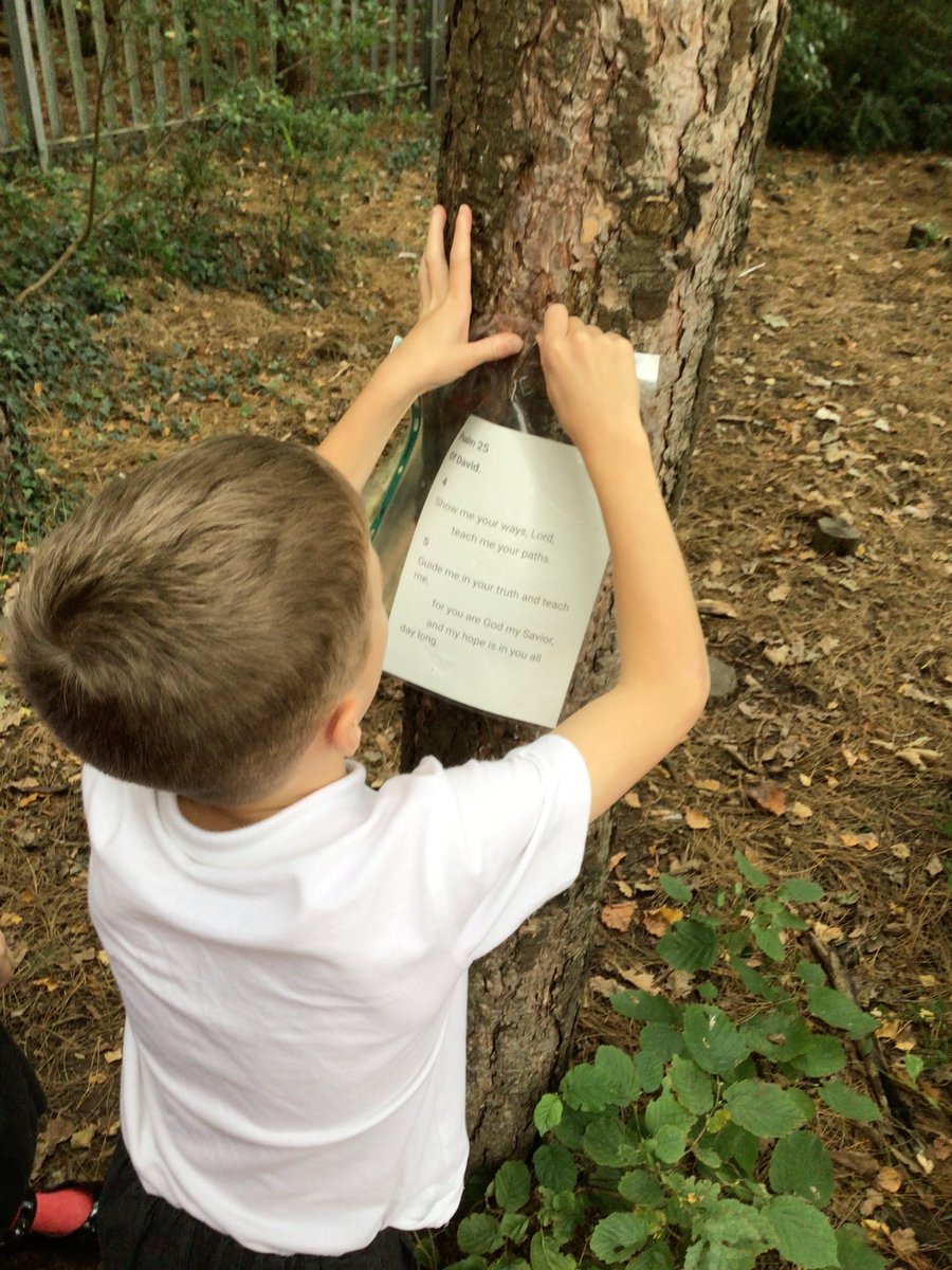 StPhilipsY4A's tweet photo. We went on a Psalm trail around our school grounds 🌳 We read each one to understand more about the nature of God. We found out that lots of psalms use imagery to describe God. For example he is described as a shepherd, shield and rock 🐑 🛡 🪨 @StPhilipCEAP #teamstphilips https://t.co/Da1QWXAIc4