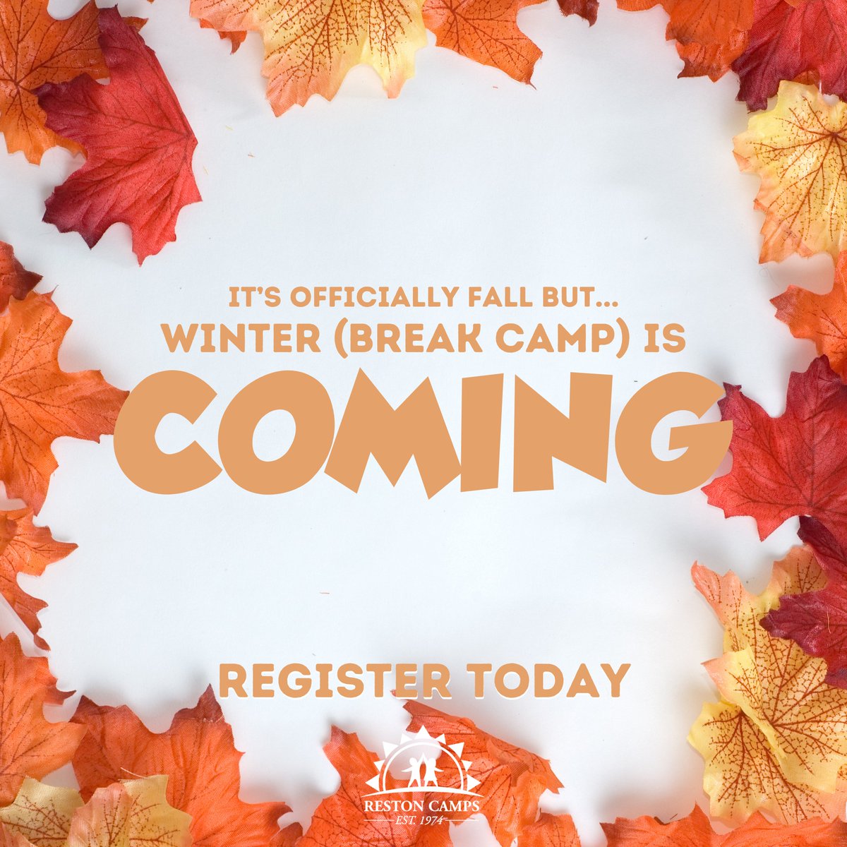 CampsReston's tweet photo. It's officially fall, and the leaves are changing, and there's a crisp in the air. Winter is coming, and so is Winter Break Camp! 🍂

Registration is now open at https://t.co/jNR3iFePit ⬅️
#EnjoyReston #RestonCamps #WinterBreakCamp #WinterIsComing  #FXVA #Reston https://t.co/ZwLdLMXQ1x