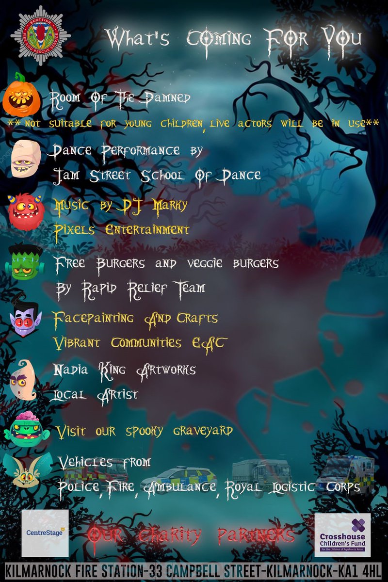 Looking forward to attending Kilmarnock Community Fire Station’s Halloween – Community Engagement Event on Saturday 21st of October.

Further information on the scheduled activities for this event can be found here 👇