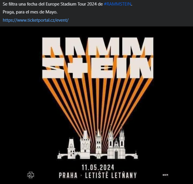 RammsteinCol's tweet photo. Se filtró una fecha, es decir. Será en Verano. https://t.co/cY290VkEFS