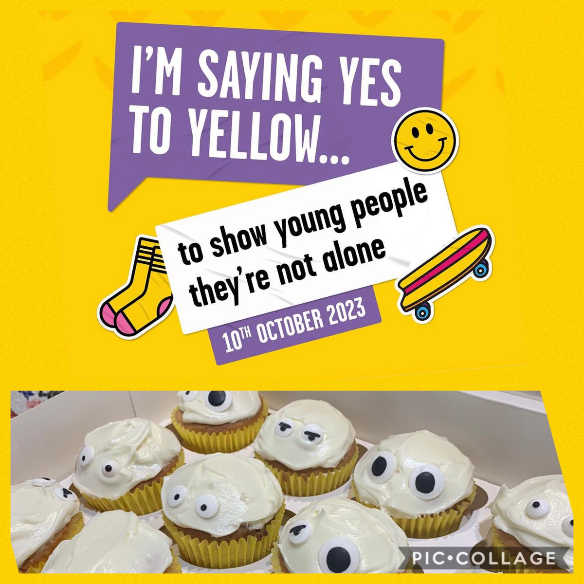 #HelloYellow Members of our team and others wore yellow today 💛 Thank you to everyone who made and brought in cakes 🍰@YoungMindsUK @mentalhealth @MentalHeathMatters #MHD23