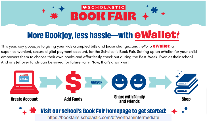 Kristine Delara (@mskdelara) on Twitter photo Six Days till Book Fair! eWallet is a safe, cashless way for students to shop for their own books! Set up a free account and add funds that can be used immediately! #bookfair #builtdifferent <a href="/WeAreWortham/">WeAreWorthamIntermediate</a> Six Days till Book Fair! eWallet is a safe, cashless way for students to shop for their own books! Set up a free account and add funds that can be used immediately! #bookfair #builtdifferent <a href="/WeAreWortham/">WeAreWorthamIntermediate</a>