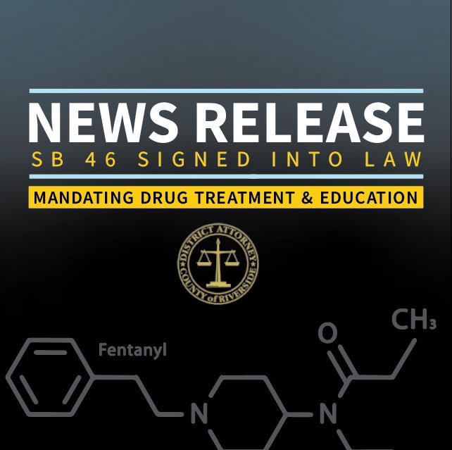 RivCoDA's tweet photo. A Senate bill sponsored by DA Hestrin that requires individuals convicted of a controlled substance offense to complete a treatment or education program has been signed into law by CA Governor Gavin Newsom.

News Release: https://t.co/PSPU6vzfRN

Video:https://t.co/AwqGBOyoYs https://t.co/LjUCLvoXLA