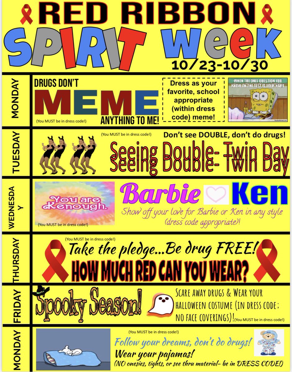 SharksSection's tweet image. Red Ribbon Week is October 23rd-31st!! 🔴🔴

We are looking forward to seeing you show spirit as we promote having a Drug Free campus!🚫🚭