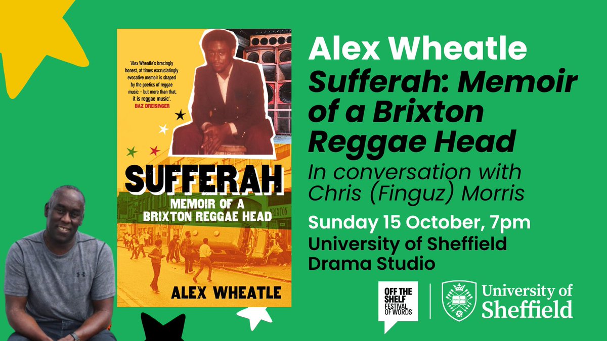 otsfestival's tweet image. Join novelist Alex Wheatle (@brixtonbard) this Sunday at #OTSfest as he discusses his latest memoir, a poignant account of early trauma suffered at the hands of the police, and a testimony to the healing powers of #reggae. Tickets still available 👉shorturl.at/kxJU8
