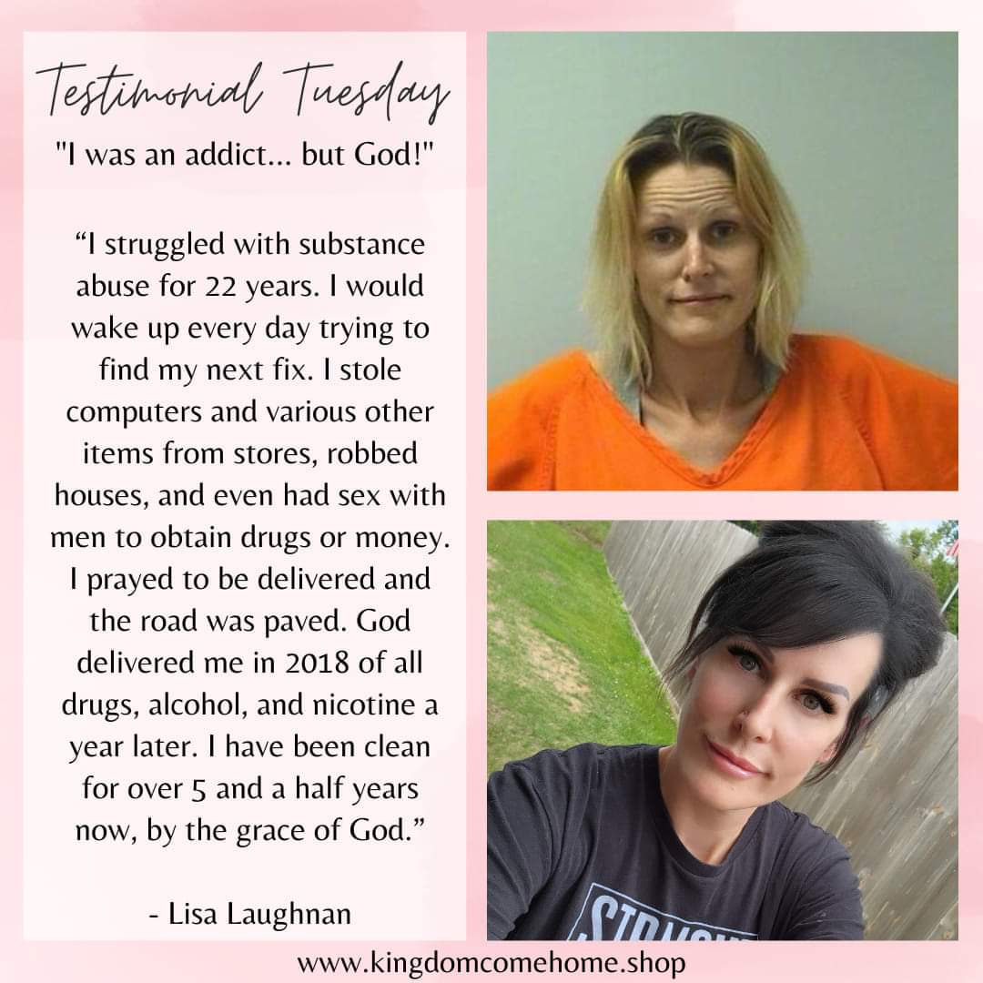 KingdomComeHome's tweet image. I was an addict... but God! 🙌

Read Lisa's full testimony of how God delivered her from a life of drugs &amp;amp; prostitution on our Facebook business page. 👇

facebook.com/claimingcrowns…

#testimonialtuesday #savedbygrace
#godisgood #transformedaddict