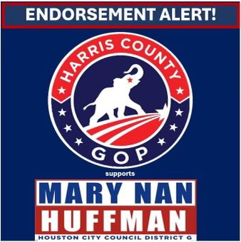marynanhuffman's tweet image. Thank you @HarrisCountyRP for supporting me in the District G City Council race! #HCRP #HarrisCountyGOP