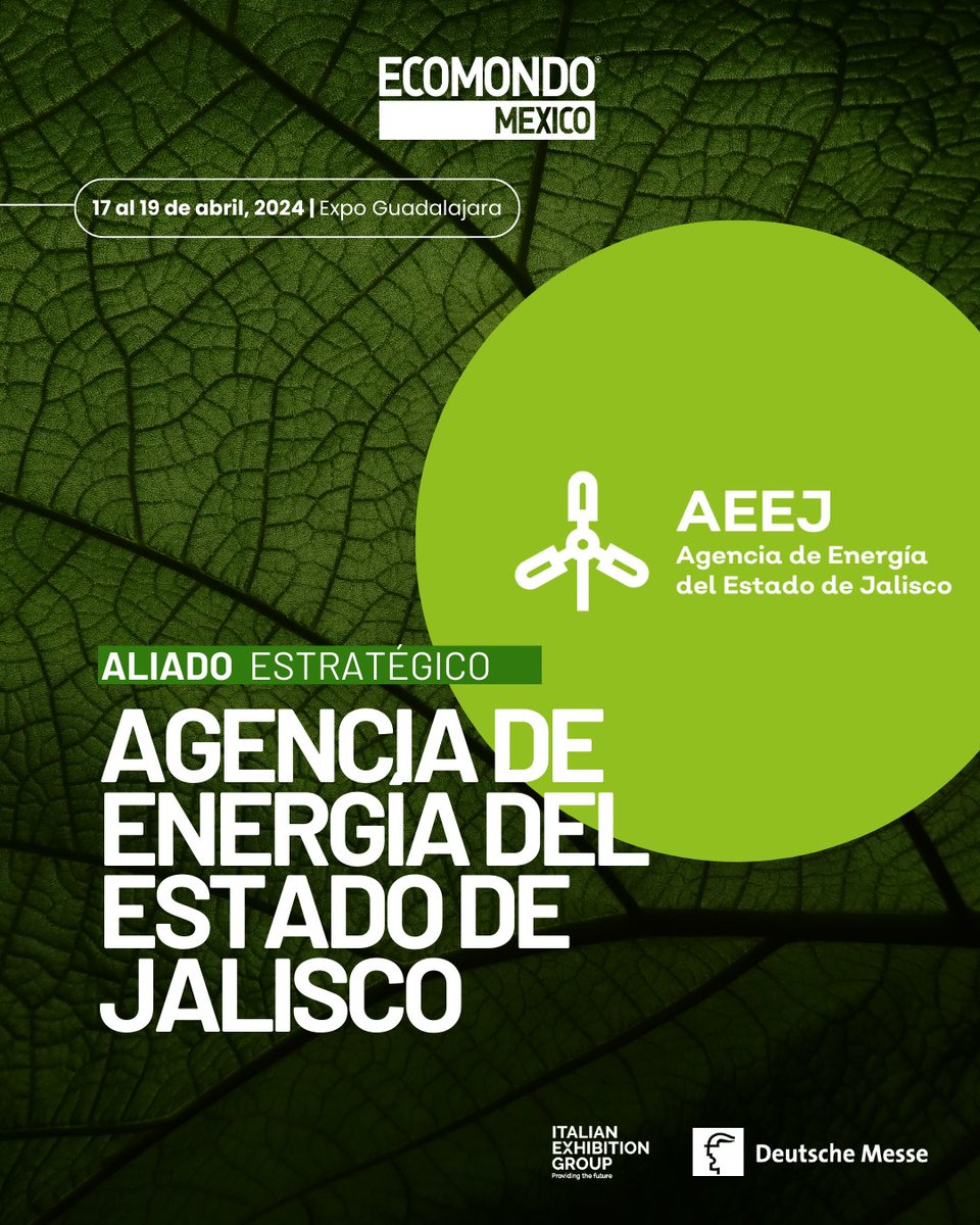 EcomondoMx's tweet photo. Conoce a uno de nuestros aliados estratégicos, la Agencia de Energía del Estado de Jalisco 🍃⚡️.

Responsables de promover la seguridad, eficiencia y sustentabilidad energética del estado de Jalisco.

#AEEJ #Ecomondo2024 #sustentabilidad https://t.co/bmksWNefzk