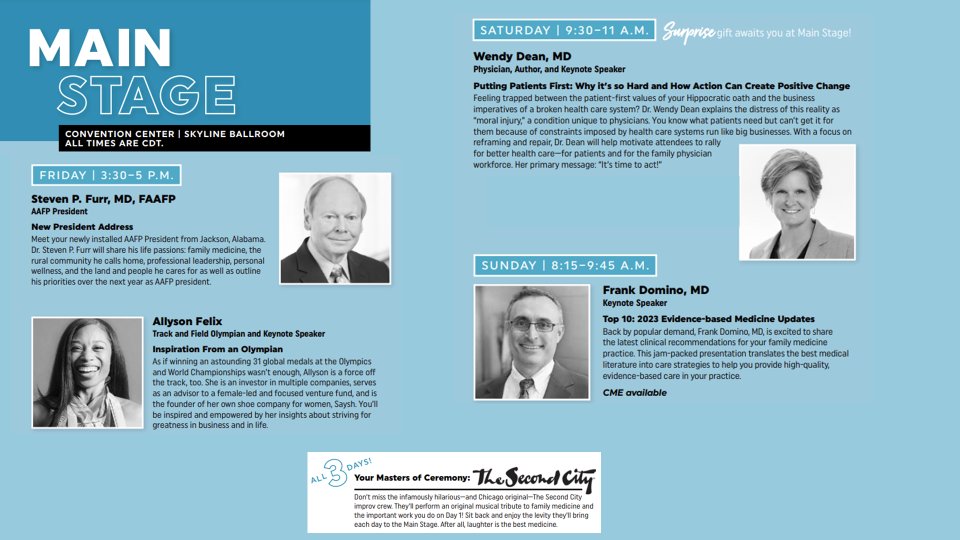 .#FMX23 is less than 20 days away! This meeting features best in class CME, networking opportunities and 3 days of exciting Main Stage presentations featuring <a href="/sfurrmd/">SFurrMD</a> <a href="/allysonfelix/">Allyson Felix</a> <a href="/WDeanMD/">Wendy Dean</a> and <a href="/dominof/">dominof</a> 

Oh, did I mention that <a href="/TheSecondCity/">The Second City</a> will be our host for all 3 days?