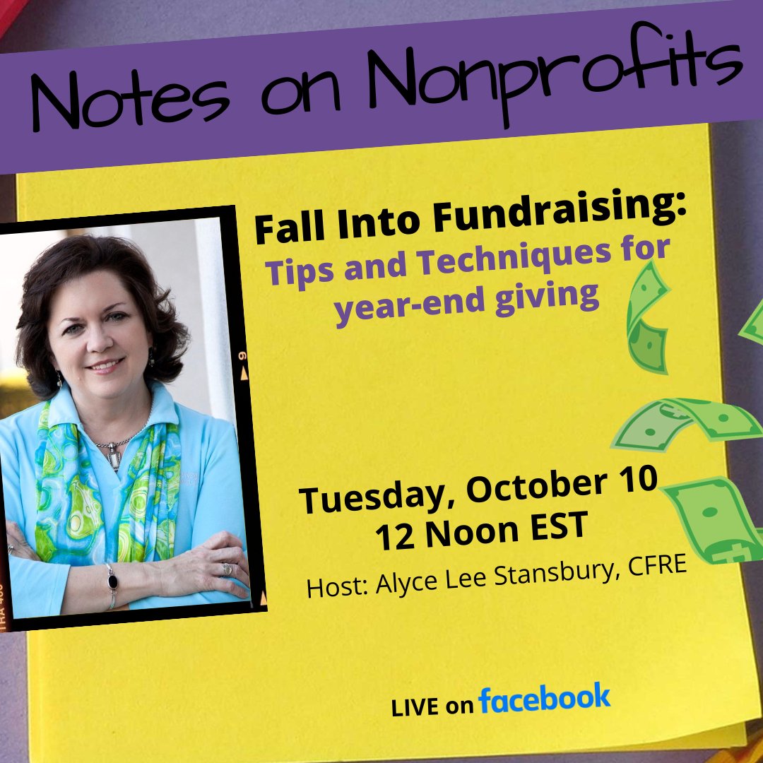 StansburyCFRE's tweet photo. It's fall #fundraising season! Join me and Nicole Ballas with @ElderCareBB on FB today at 12pmET to talk about #specialevents, year-end #giving and #donor appreciation. https://t.co/2OSINrervE