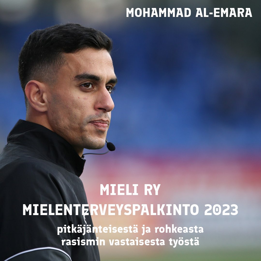 Palloliitto's tweet photo. Erotuomari Mohammad Al-Emaralle MIELI ry:n Mielenterveyspalkinto! 💚

Al-Emara on tehnyt rohkeaa ja pitkäjänteistä työtä rakenteellisen rasismin kitkemiseksi urheilumaailmassa. Rasismin vastustaminen on tärkeä mielenterveysteko.

➡️ Lue lisää: https://t.co/DqEifTuEzG 

@MoAlEmara @mielenterveys