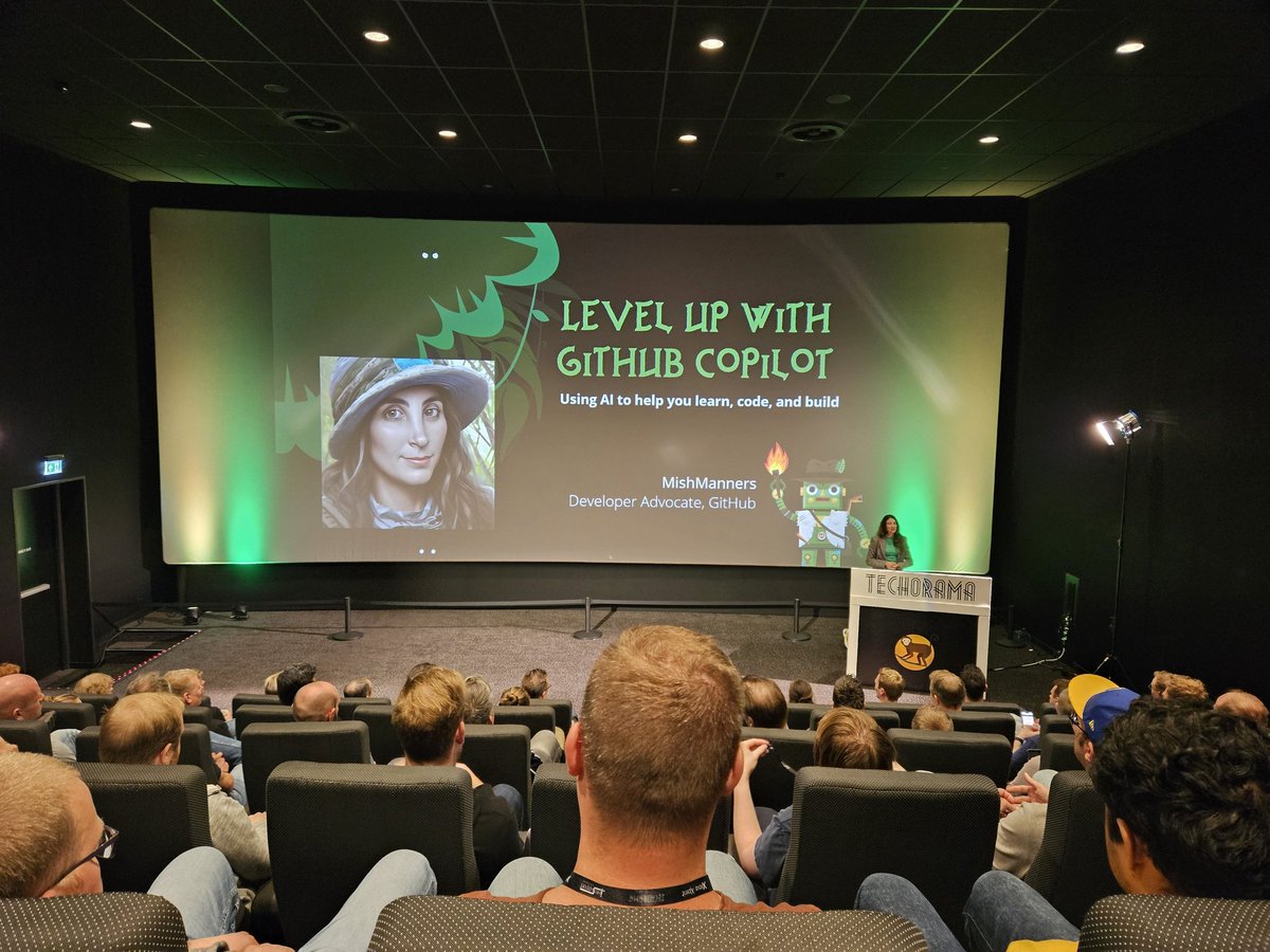 BronwenZ's tweet image. Another packed room for @MishManners session on Github CoPilot @TechoramaNL #techorama