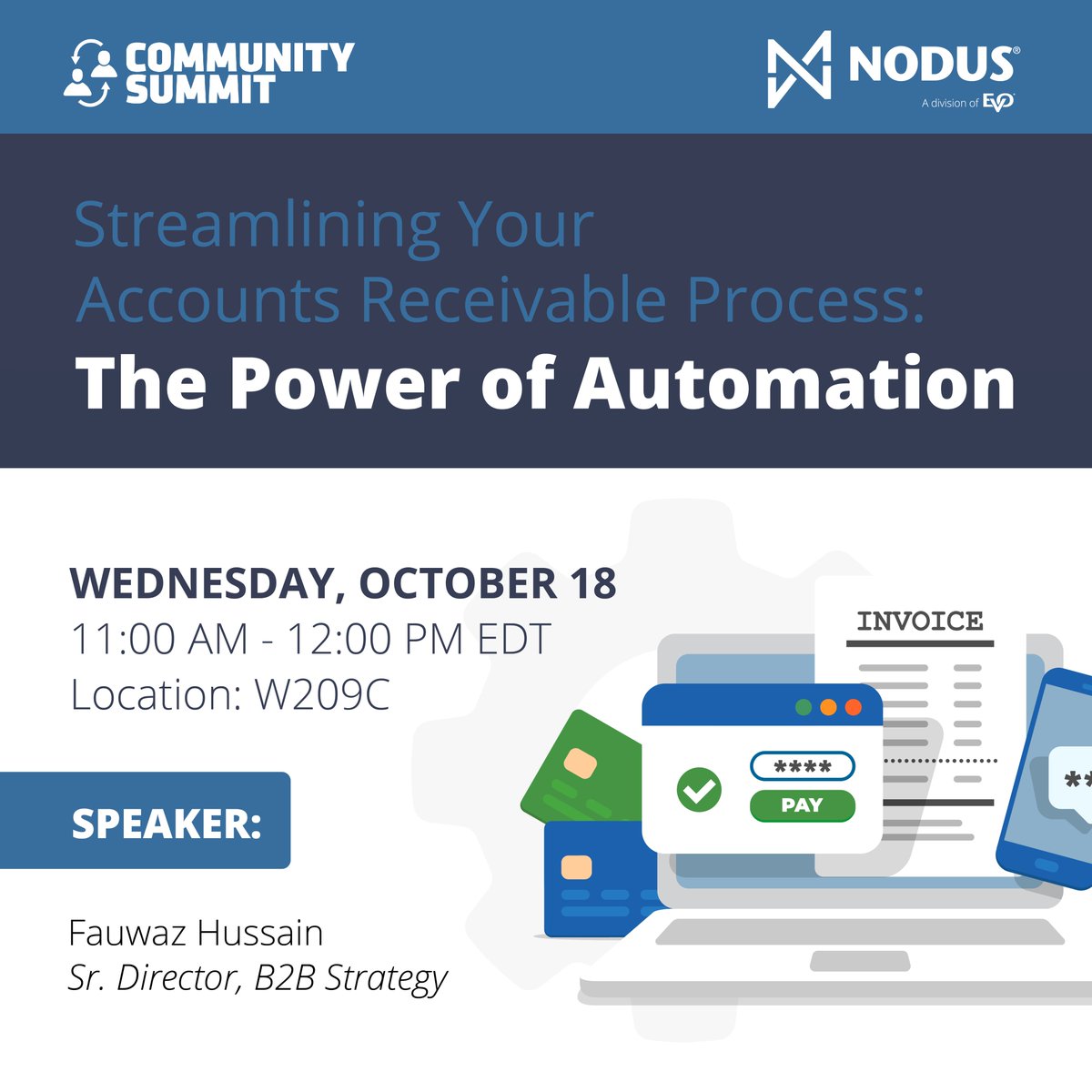 Nodus Technologies (@nodustech) on Twitter photo Are you attending Community Summit North America?
Learn how we help companies increase cash flow and decrease manual labor by integrating AR automation tools with Microsoft Dynamics.
Add our session to your show planner: connect.summitna.com/8_0/sessions/s…
<a href="/D365Communities/">Dynamics Communities</a> #mysummitna Are you attending Community Summit North America?
Learn how we help companies increase cash flow and decrease manual labor by integrating AR automation tools with Microsoft Dynamics.
Add our session to your show planner: connect.summitna.com/8_0/sessions/s…
<a href="/D365Communities/">Dynamics Communities</a> #mysummitna