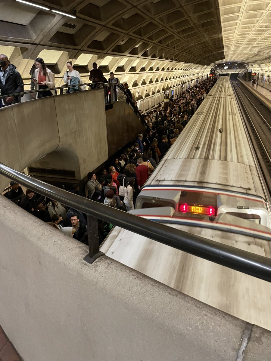 oldeller_'s tweet photo. Everyone kicked off the red line train at Judiciary Square. Hearing rumors of issues with the track.

In other news, I’m gonna be late to work. https://t.co/PamMbv7PCH