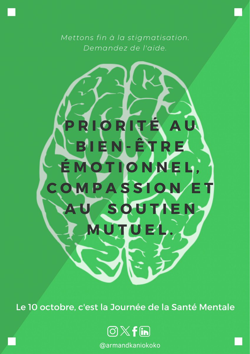 Aujourd’hui, c’est la #JournéeMondialeDeLaSantéMentale 🌼 Priorisons la bienveillance, brisons la stigmatisation, soutenons-nous mutuellement. 💚 #SantéMentale #BienÊtreEmotionnel