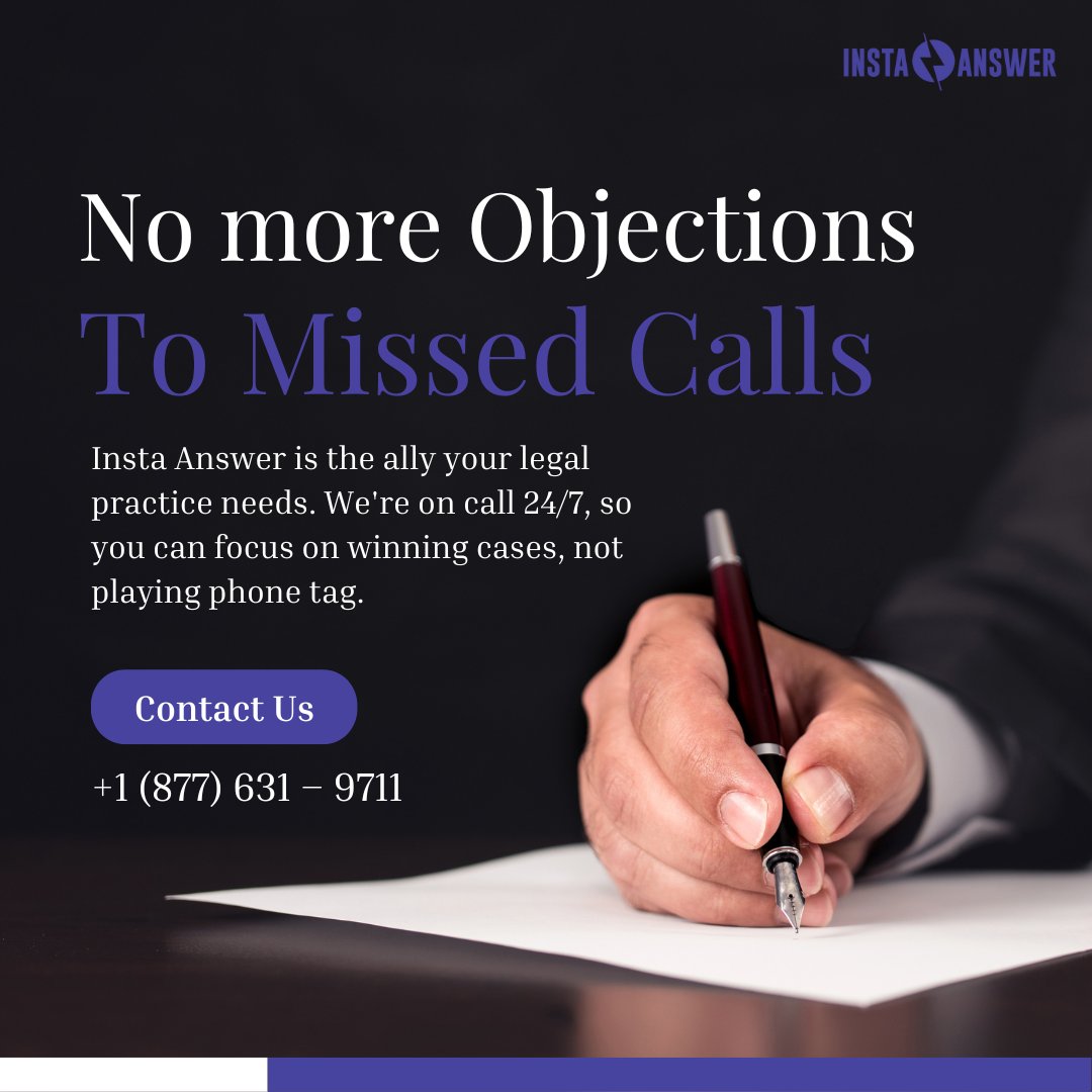 We know your time is valuable, and every call is crucial. That's why Insta Answer is here to ensure you never miss an opportunity to represent justice!

Contact us at (877) 631 – 9711 and let's make your legal practice a winning one!

#InstaAnswer #TrialTuesday #CustomerService