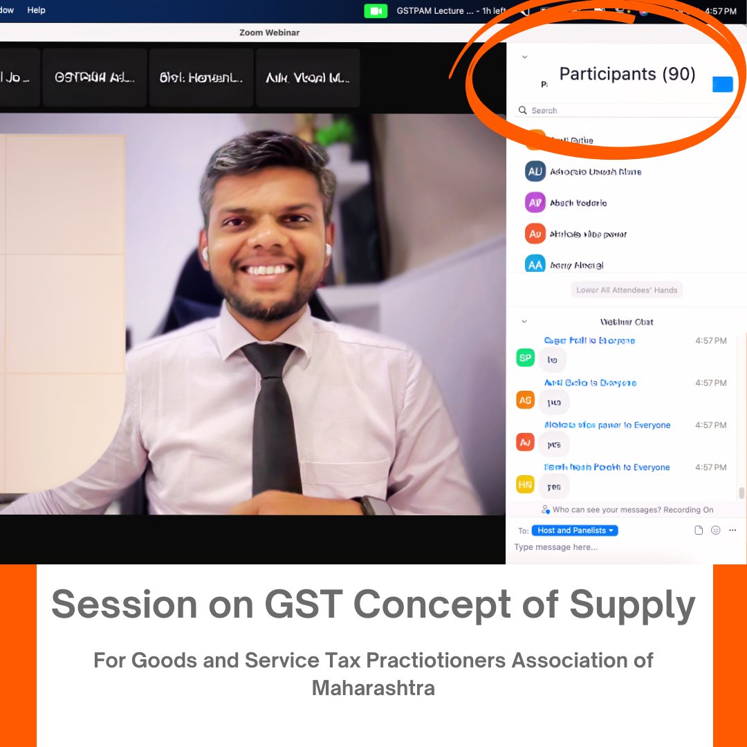 ShantanuBagwe's tweet image. Honored to be a speaker at yesterday&apos;s #GSTPAM session on GST concept of supply, discussing vital aspects with over 80 participants. 

Appreciating the interactive session, a big thanks to all who engaged. 

More to come! 

#GSTConceptOfSupply #Finance #KnowledgeSharing #Taxation