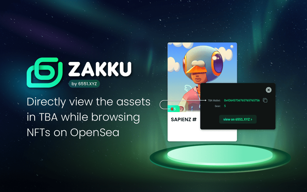 ✨
Want to know what assets are held in the Token-Bound Account of an NFT?

🔎Check it directly
⛵️On Opensea page
💼With 𝐙𝐀𝐊𝐊𝐔 extension!

✅Download in chrome webstore 

chrome.google.com/webstore/detai…

#erc6551 <a href="/LensProtocol/">Lens</a> <a href="/Cre8orsNFT/">Cre8ors</a>