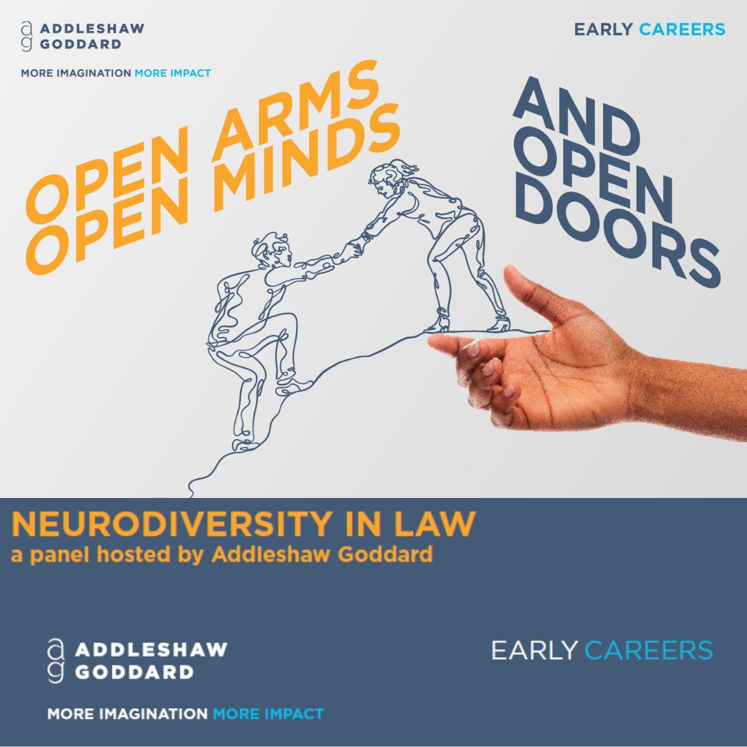Addleshaw Goddard (@aginsight) on Twitter photo Inclusion is at the top of the agenda at AG. We are pleased to invite you to a virtual event, ‘Neurodiversity in Law’- 17 October 4–6pm on Microsoft Teams. hubs.ly/Q024Zl0k0 If you require any adjustments, email earlycareers@addleshawgoddard.com or call 0113 209 2000. Inclusion is at the top of the agenda at AG. We are pleased to invite you to a virtual event, ‘Neurodiversity in Law’- 17 October 4–6pm on Microsoft Teams. hubs.ly/Q024Zl0k0 If you require any adjustments, email earlycareers@addleshawgoddard.com or call 0113 209 2000.
