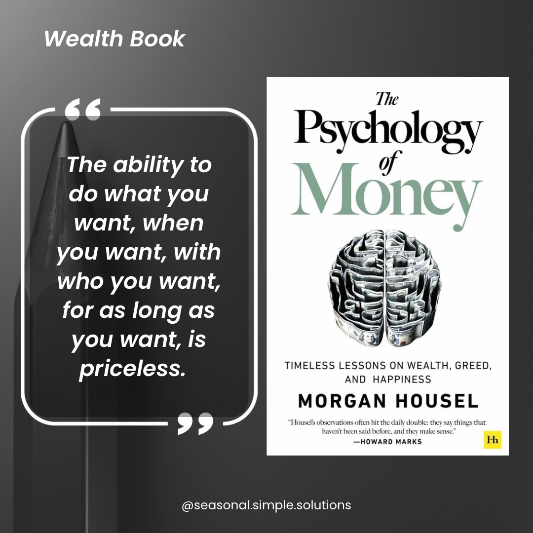 Seasonal_Simple's tweet photo. Why you should read ‘The Psychology of Money’ by Morgan Housel. 

✨ Get smart with your finances. 
✨ Knowing when is enough. 
✨ Recognise the true power of compounding. 
✨ You don’t need a specific reason to save money. 

Read this book easily online👉🏽https://t.co/FJmfZ1zIT3 https://t.co/glzvt31vMe