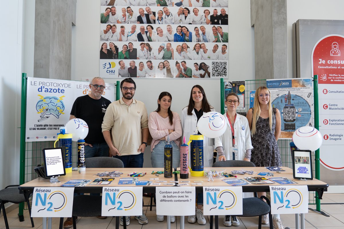 CHU_Lille's tweet image. La @FiliereProto était mobilisée aujourd'hui à l'Institut Cœur Poumon à l'occasion de la @FeteScience #FDS2023 pour une sensibilisation sur les dangers du protoxyde d'azote 💨.