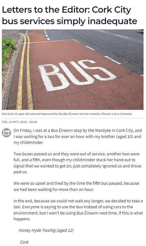kevburkeie's tweet photo. An all too familiar tale for bus services in Cork. Despite progress, need to expedite #CMATS proposals for state-of-the-art public transport system that includes light rail, P+R, bus priority, accessibility, driver recruitment & yes, competition/performance based contracts https://t.co/Mu1h5z5RhR