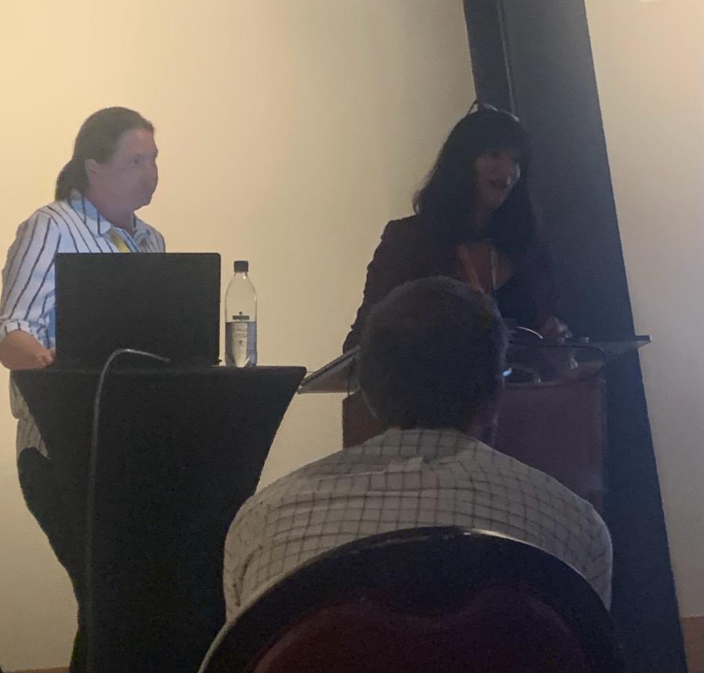 Sarahmorph's tweet photo. Anna Motz and Vicky Robinson presenting on the importance of working across systems to work around self-harm in prisons #cnwl #healthinjustice https://t.co/sUlhD7po57