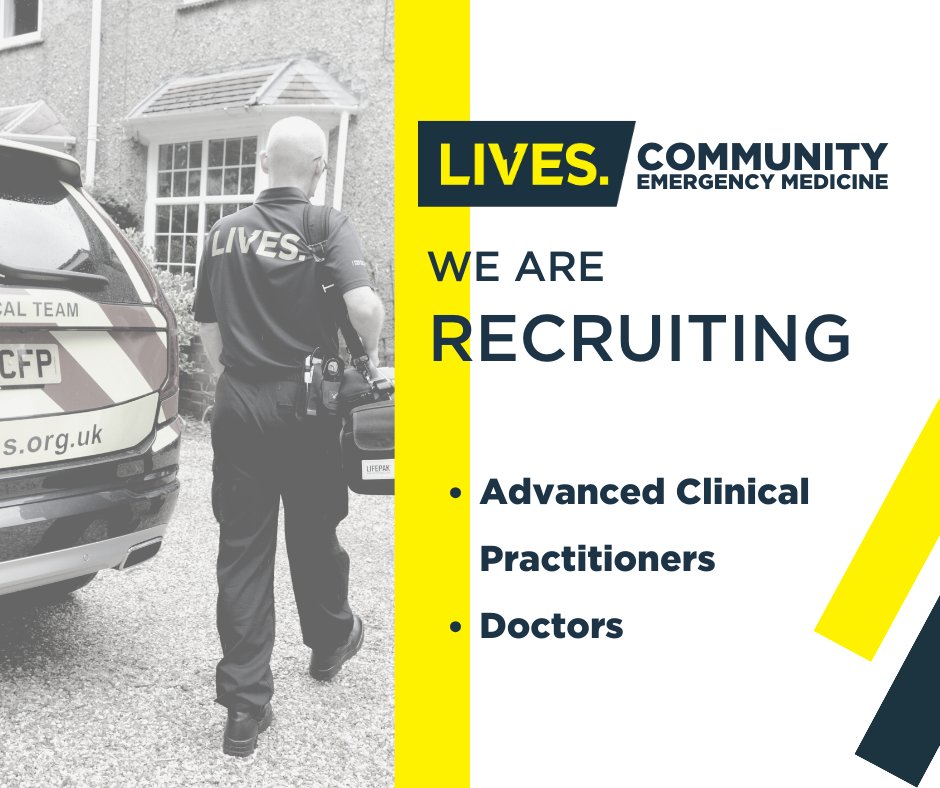 LIVES are recruiting doctors and ACPs with for our NHS commissioned Community Emergency Medicine Service. Applications now open via NHS Jobs, click the links below to apply and find out more! 👇 loom.ly/R7-k02E loom.ly/cF-QVe4