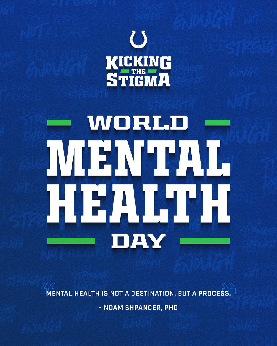 In honor of World Mental Health Day, we wanted to say you are not alone. 💙

Visit colts.com/kts for mental health resources and to learn more about #KickingTheStigma.