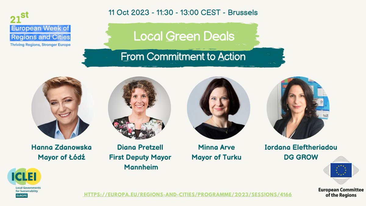 ICLEI_Europe's tweet photo. Attending the #EURegionsWeek & interested in #local #sustainable #transitions in practice?🤔
Join us tomorrow at 11:30 to discuss the #LocalGreenDeal concept and how its implemented in three 🇪🇺 cities, for achieving a inclusive, #sustainable future!🧩🌿
https://t.co/UOVaIYnB1x https://t.co/c4sQ498e9e