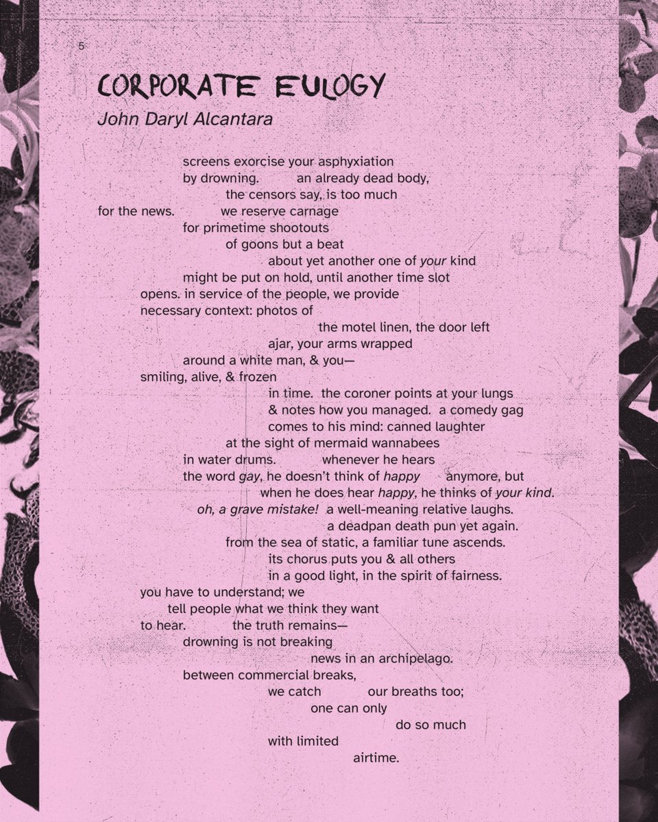 9 years ago, Jennifer Laude, a transpinay, was murdered by a U.S. marine who was later granted an absolute pardon only 6 years after the killing. This poem by John Daryl Alcantara (<a href="/_radarjinx_/">Daryl</a>) tackles the femicide through the media’s treatment of the case. #USTroopsOutNow