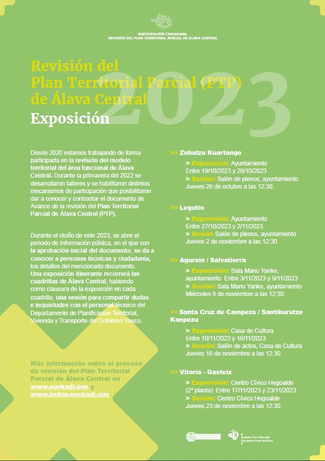 Además de poder consultar el documento online y poder realizar comentarios, tenemos prevista una exposición itinerante por las cuadrillas del área funcional de Álava Central.
euskadi.eus/aprobacion-ini…
#ptp_alavacentral