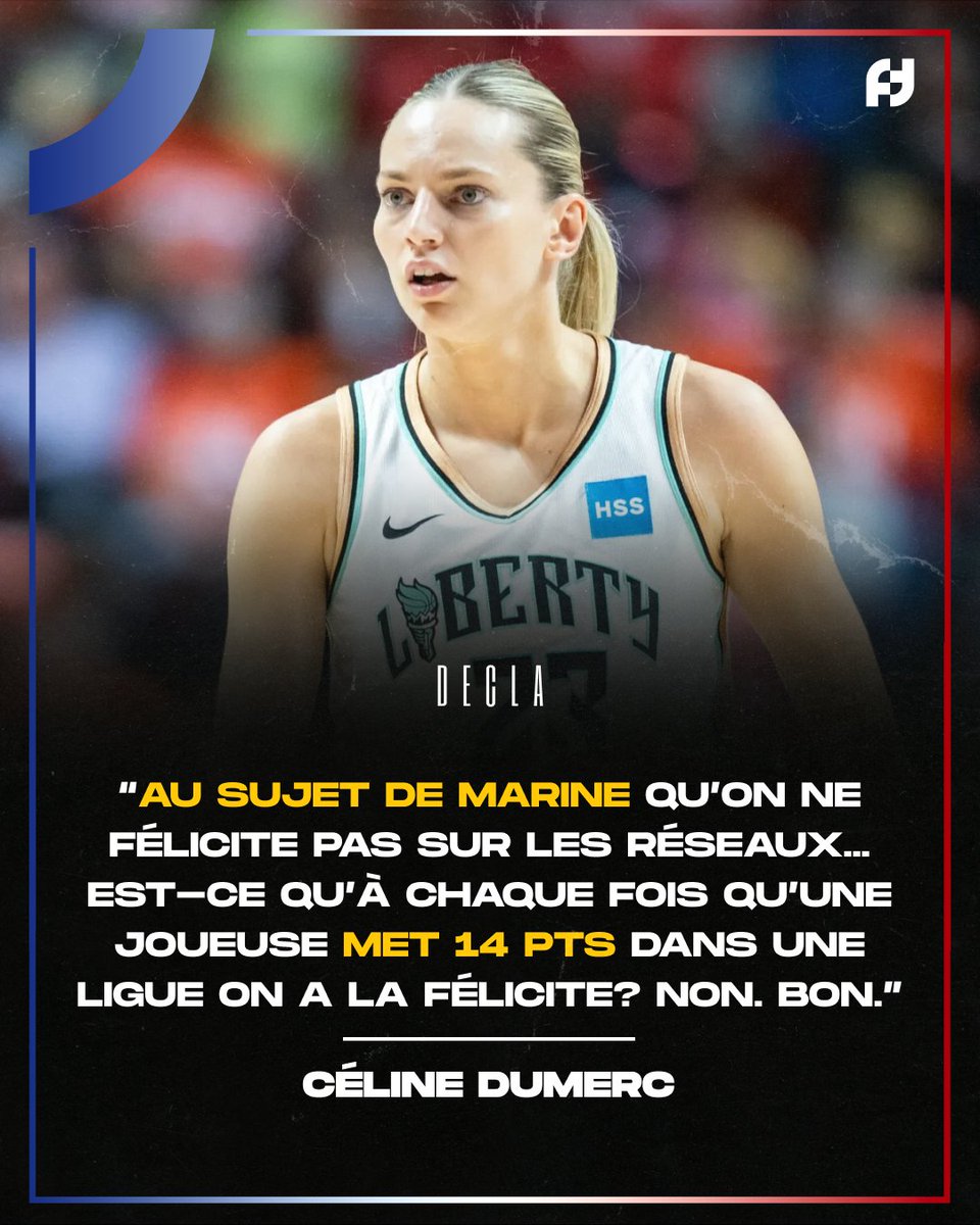 FirstTeam101's tweet photo. La réponse de Céline Dumerc sur l'absence de post de la FFBB autour de la perf de Marine Johannès au Game 1 des WNBA Finals 🗣️ https://t.co/wRrXDC51rP