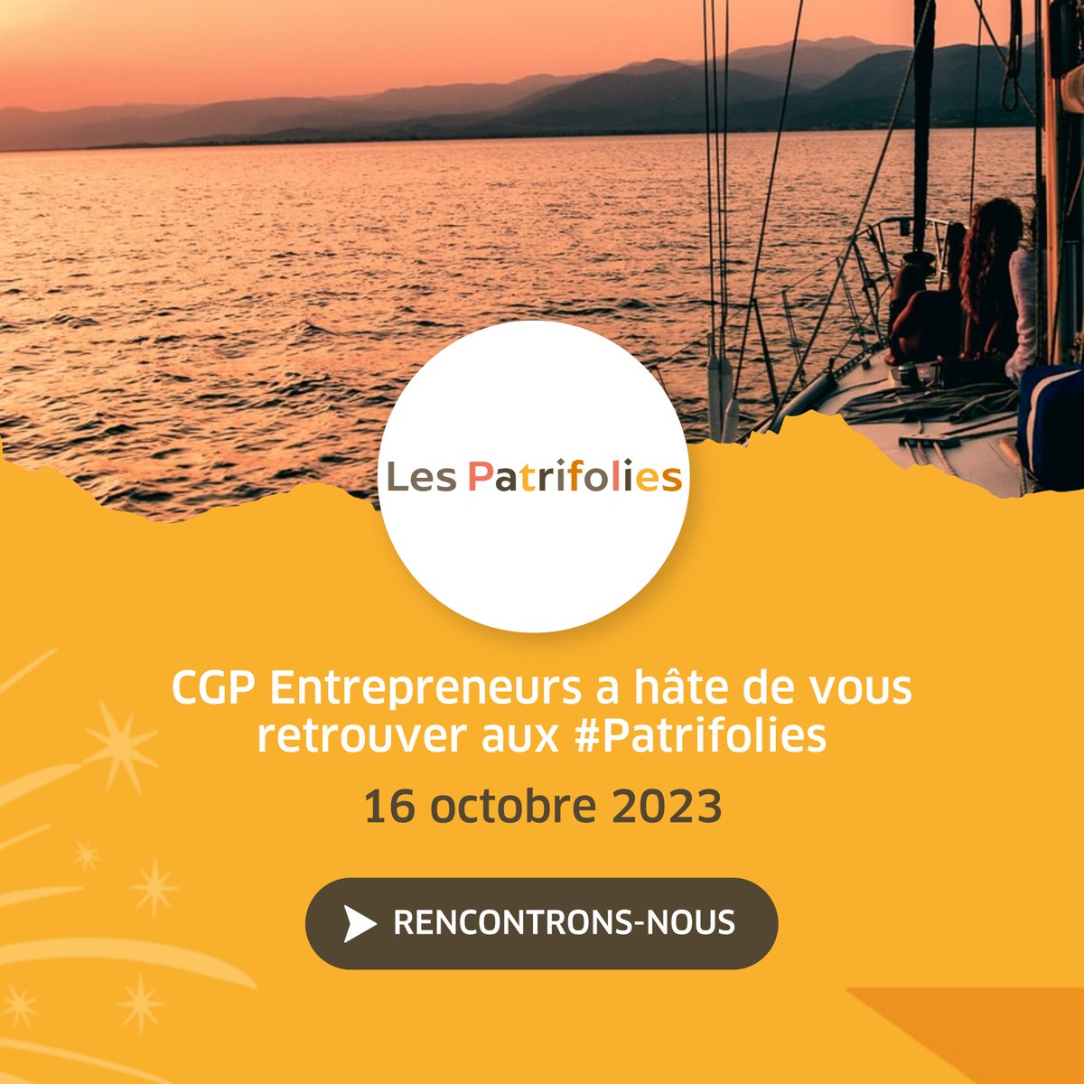 J-6 🎉| Rencontrons-nous lundi prochain pour célébrer les 10 ans de CGP Entrepreneurs.

Toute l’équipe de <a href="/CGP_Entr/">CGP Entrepreneurs</a> a hâte de vous retrouver du 16 au 18 octobre aux #Patrifolies, l’évènement qui célébrera les 10 ans du Groupement !

#CGPE10ans #CGP #GestionDePatrimoine