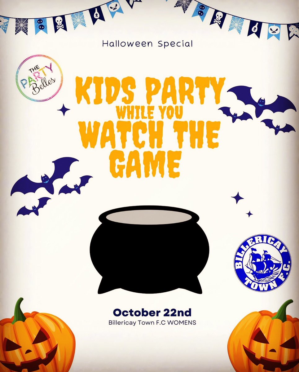 BTFCWomen's tweet image. Halloween party🎃👻🧡

Join us on 22 October as Billericay Women take on @CTLadies 
Pop on down to cheer on the Blues as your little ones enjoy The Party Belles Halloween Party! Lots of little giveaways and a visit from our awesome mascot Stormy! 

Tickets are free &amp;amp; going fast!…