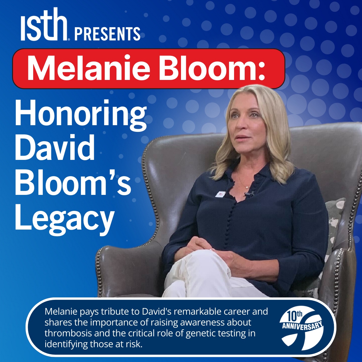 thrombosisday's tweet photo. 🕘 NEW VIDEO: We invite you to watch this heartfelt tribute video featuring Melanie Bloom, as we remember her husband, David Bloom, and the importance of thrombosis awareness. 💙
https://t.co/Sm0i2qFd0e
#WTDay23 #WorldThrombosisDay #DavidBloom #MelanieBloom #NBC #NBCNews https://t.co/HcyDN8S7r7