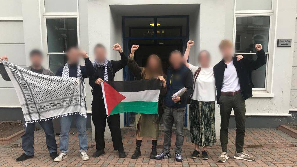 AIAIreland's tweet photo. The AIA activist arrested at the pro Palestinian protest at the Zionist embassy in Dublin last night has been released following a night in the cells and an appearance in Dún Laoghaire court this morning. https://t.co/RMuIgQUYw9