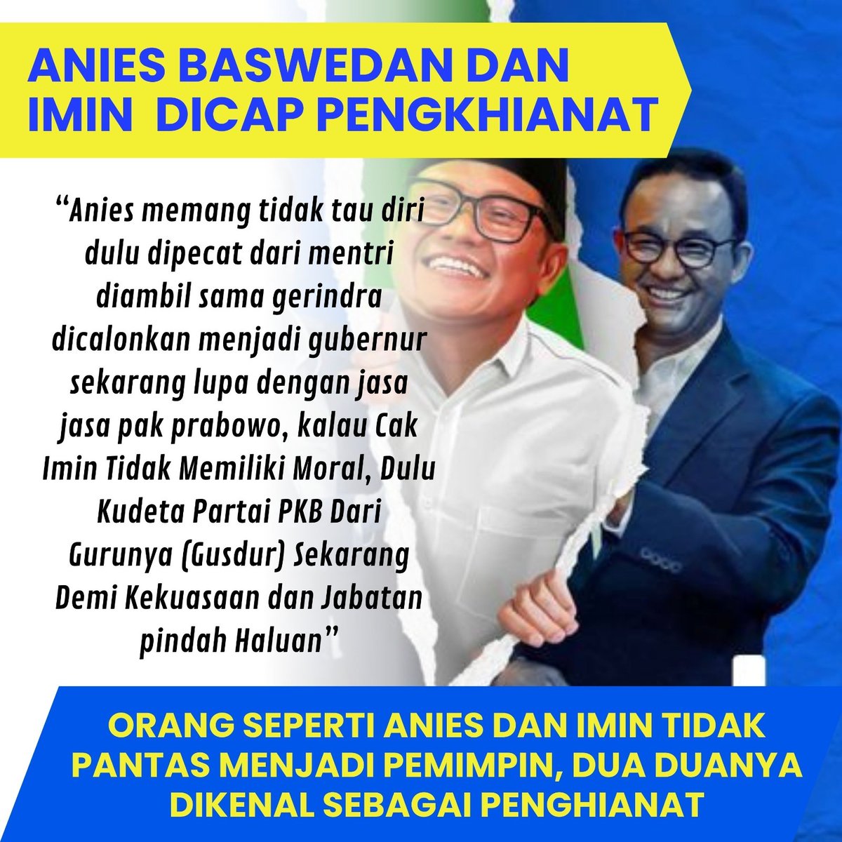 dyrennsugi's tweet photo. Orang seperti Anies dan Imin tidak pantas menjadi pemimpin, dua-duanya dikenal sebagai pengkhinat

#AminPengkhinat #PrabowoSaja #Pilpres2024 https://t.co/2Jsc8nxKRm