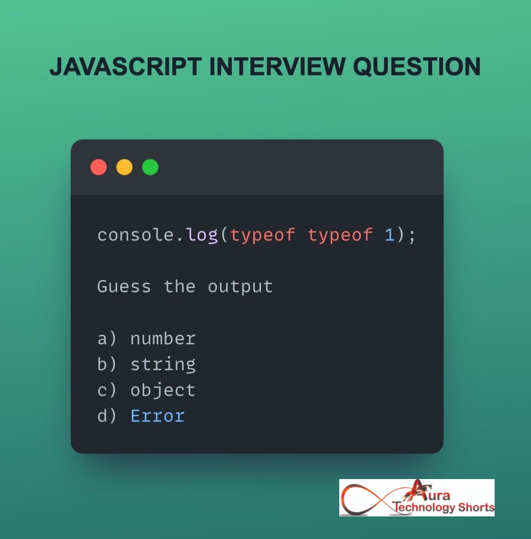 Auratechno72007's tweet image. Quiz time
..............
#JavaScriptQuiz, #JSQuiz, #JavaScriptQuestions, #JSQuestions, #CodingQuiz, #ProgrammingQuiz, #TechQuiz, #CodingQuestions, #ProgrammingQuestions, #TechQuestions