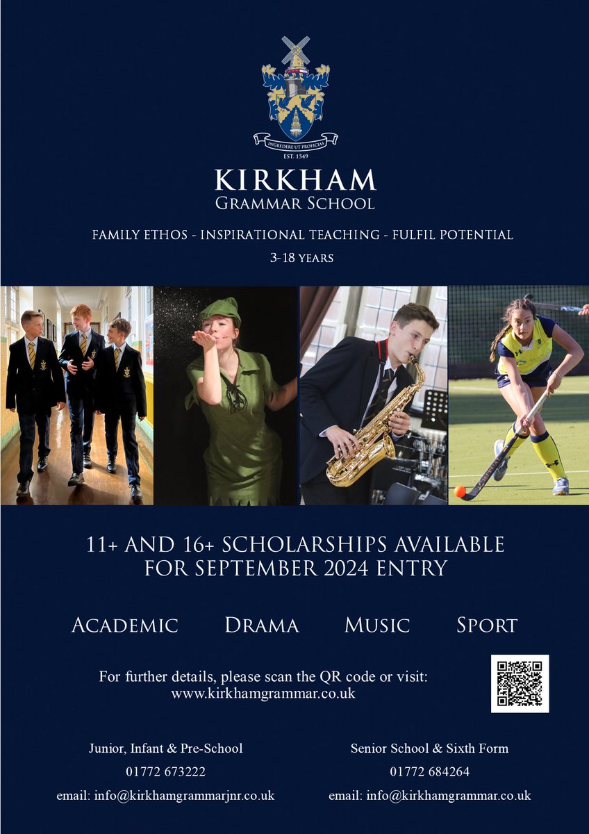 3/3 11+ and Sixth Form #drama, #music, #sport and #academic #scholarships available for September 2024 entry. For more details, please contact: info@kirkhamgrammar.co.uk or telephone 01772 684264. #seniorschool #sixthform #dramaproduction #thewizardofoz