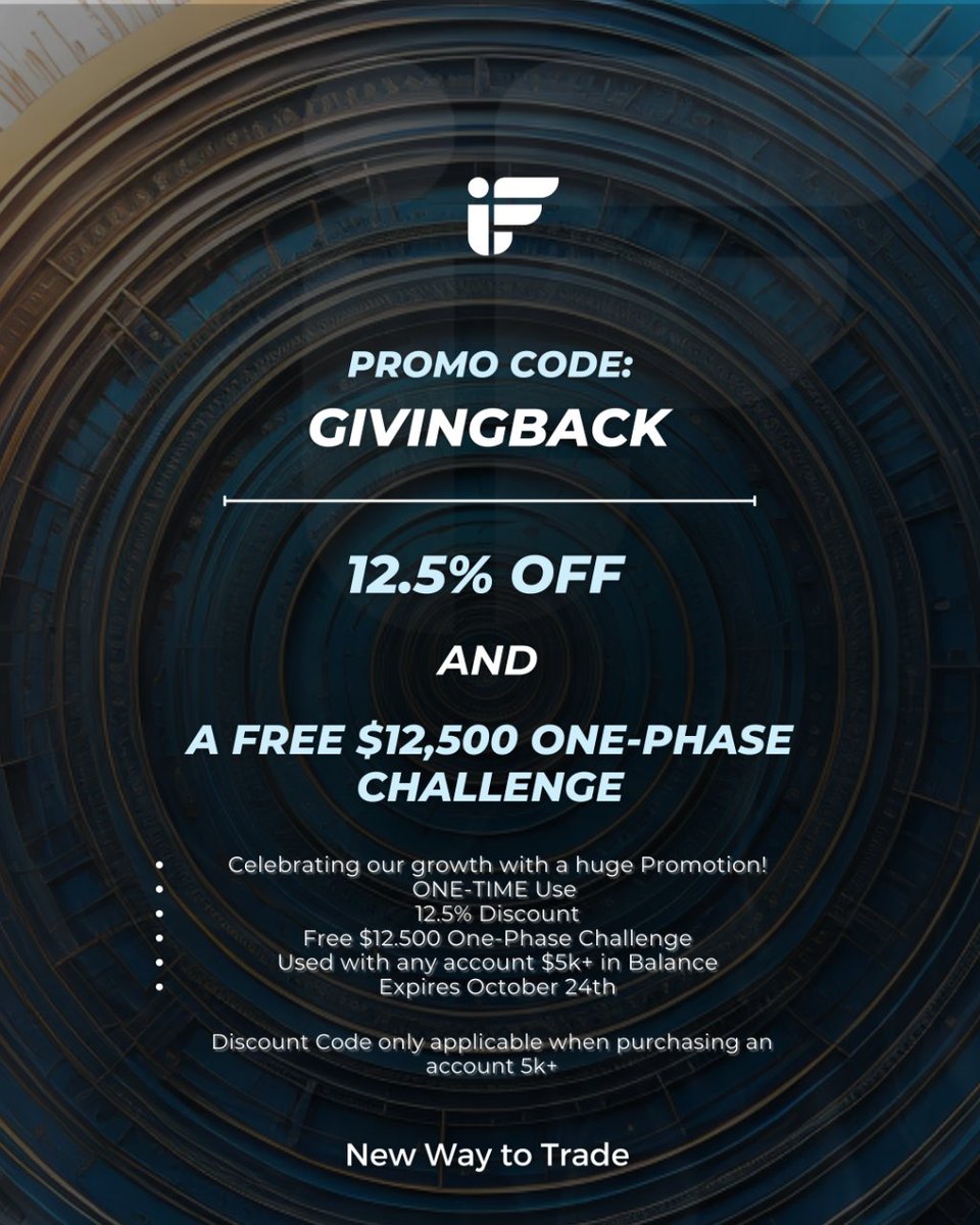 InstantFunding_'s tweet photo. Hi Team! ๐ We have another Promotion! ๐
Celebrating our Biggest Month Yet, use code GIVINGBACK for a 12.5% Discount as well as a FREE $12,500 One-Phase Account.
Expires October 24th. GET INVOLVED ๐ฅ #instantfunding #propspace #trading https://t.co/HRTasJC16G