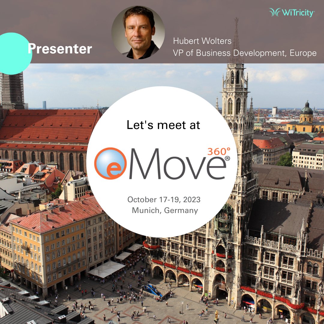 WiTricity's tweet photo. 🇩🇪 Munich, Germany, here we come! 
Join us at eMove 360 on Oct 17-19! 🚗⚡
Don't miss your chance to meet Hubert Wolters, our VP of Biz Dev, and dive into the world of #wirelessEVcharging! 💫
Learn more here: https://t.co/gQC9Lbcune.

#eMove360 #WiTricityOntheMove https://t.co/cmNhiRlJy8