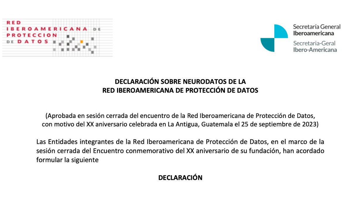 The Ibero-American Data Protection Network (RIPD) has adopted a declaration calling for special protection for neurodata given its unique potential to reveal sensitive and personal information about individuals.
Read here: static1.squarespace.com/static/60e5c0c…