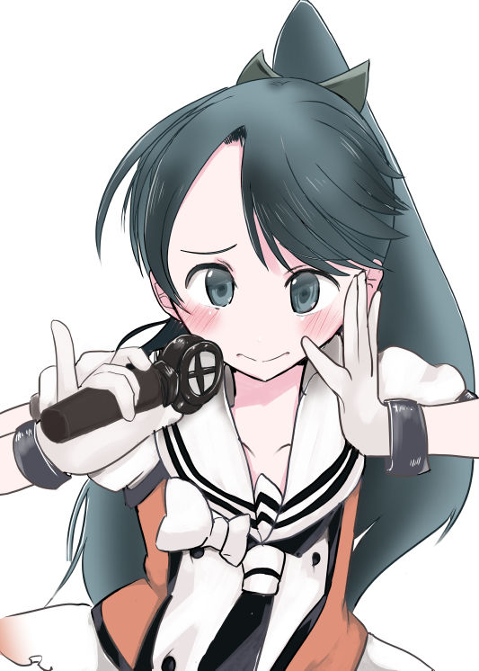 houshou (kancolle) 1girl solo cosplay gloves long hair microphone ponytail  illustration images