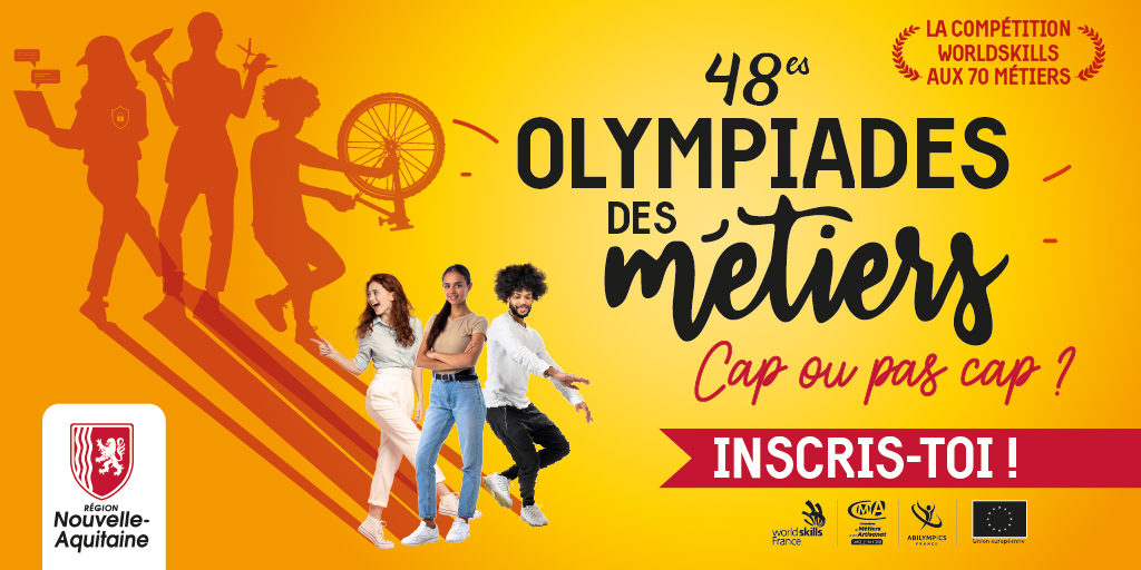CAP ou pas CAP ? 
C'est le moment de te lancer un nouveau défi ! 💪
Plus de 70 métiers ouverts à la compétition en #nouvelleaquitaine
⏳ inscriptions jusqu'au 30 novembre
🔗olympiadesmetiers.fr
#capoupascap #worldskillsfrance