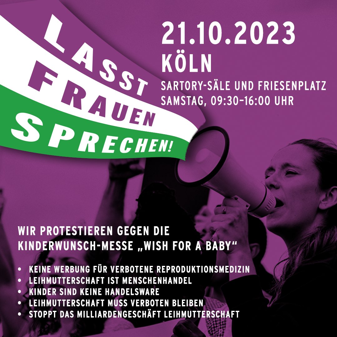 initiative_lfs's tweet photo. in @Koeln unter Oberbürgermeisterin @HenrietteReker
 wird Werbemesse für reproduktive Ausbeutung und Kinderhandel veranstaltet. Illegale Handlungen werden offen beworben. #StopptLeihmutterschaft  #FrauenSagenNein 
Kommt gerne dazu! 
https://t.co/XSrl3fkdPS https://t.co/S9kVJHZX8X
